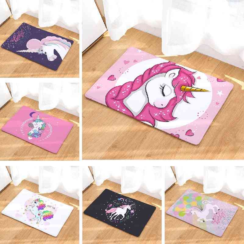 Unicorn Cartoon Printed Floor Mat, Rug For Home Bathroom Toilet Kitchen