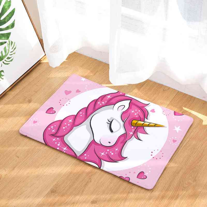 Unicorn Cartoon Printed Floor Mat, Rug For Home Bathroom Toilet Kitchen