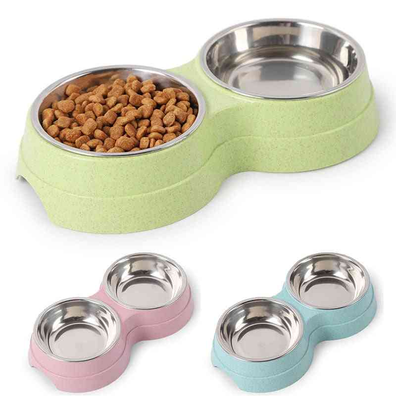 Double Bowls Dog Food -water Feeder Stainless Steel Dish