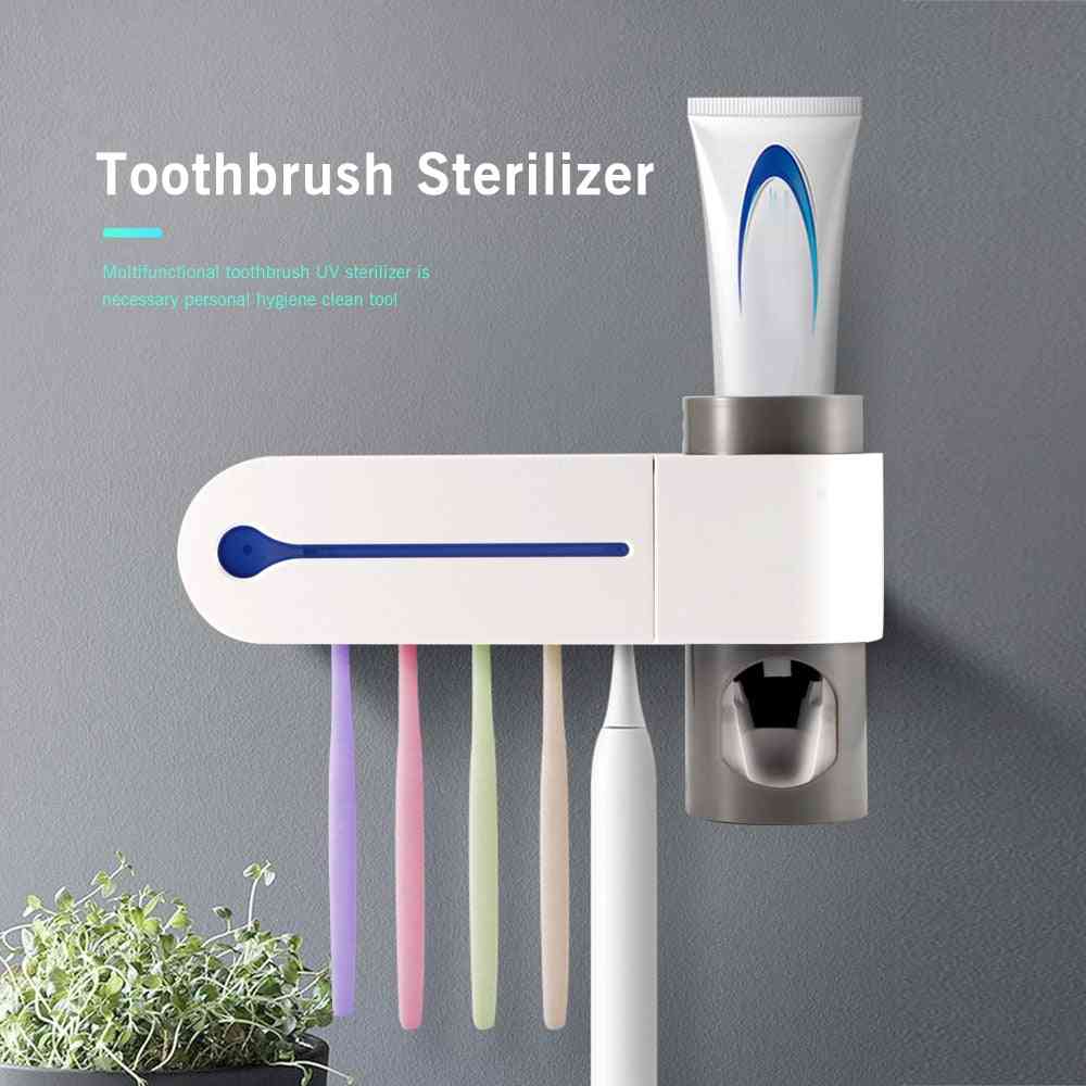 3 In 1 Function Uv Toothbrush Sterilizer Toothbrush Holder - Automatic Toothpaste Squeezers Dispenser Home Bathroom Set