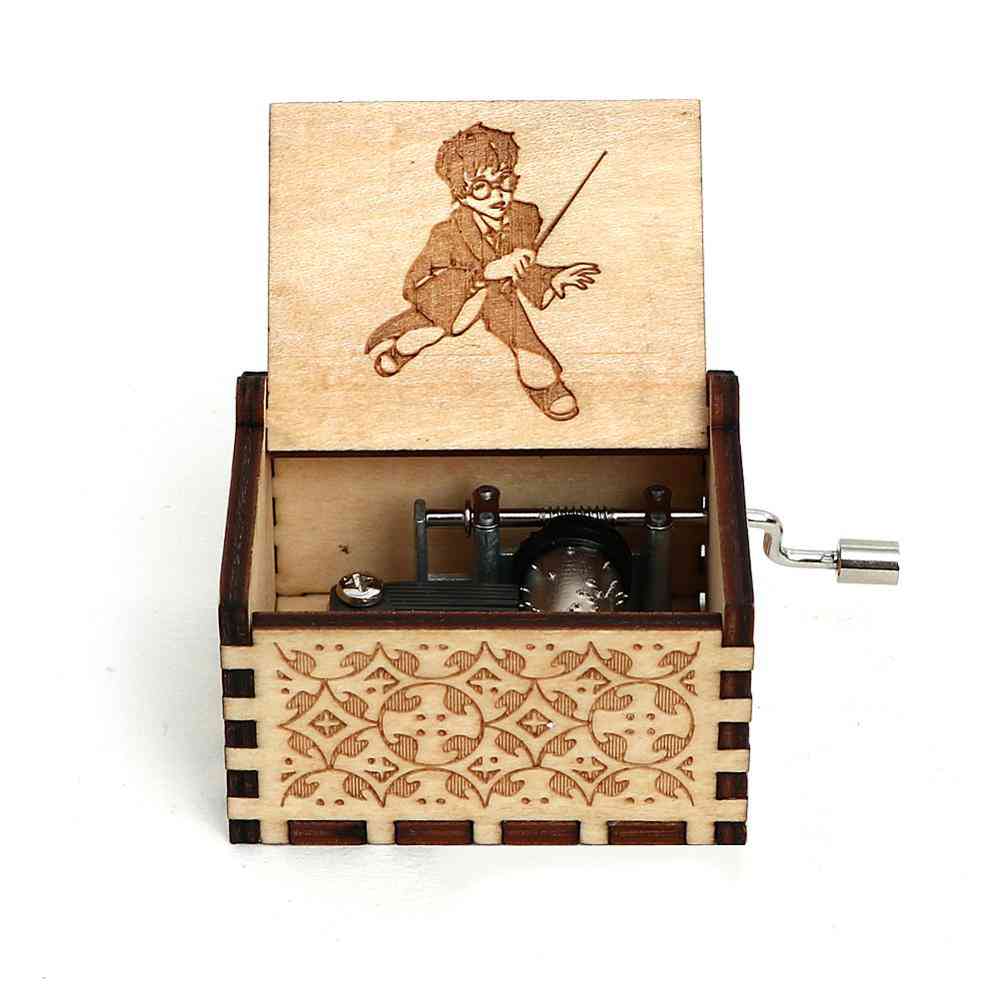 Boîte à musique à manivelle en bois antique pour anniversaire, cadeau de Noël, décoration de cercueil