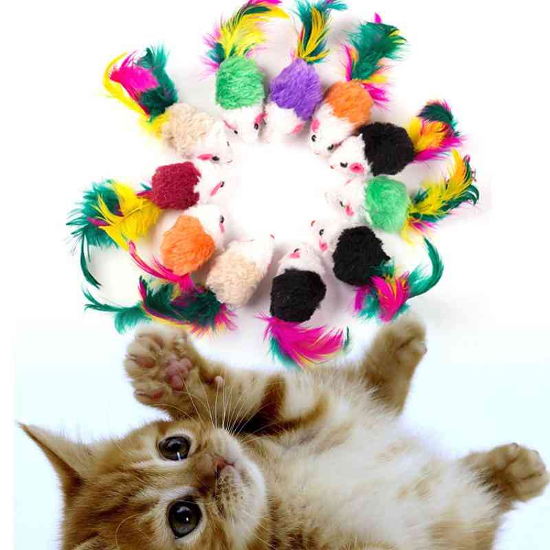 Cute False Mouse Plush Pet Cat - Mini Playing For Cats With Colorful Feather
