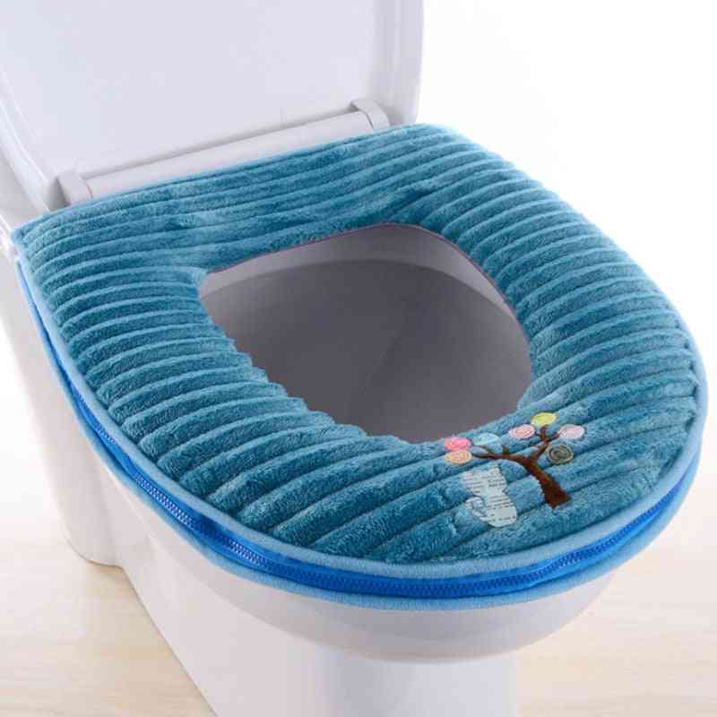 Szuper puha plüss pu vízálló vastag, meleg cipzáras csíkos matrica WC-ülés | WC-ülések huzatai