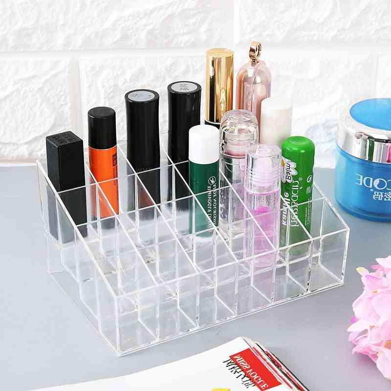 Multiple Grid, Acrylic Makeup Organizer - Storage Box For Lipstick, Nail Drill And Polish
