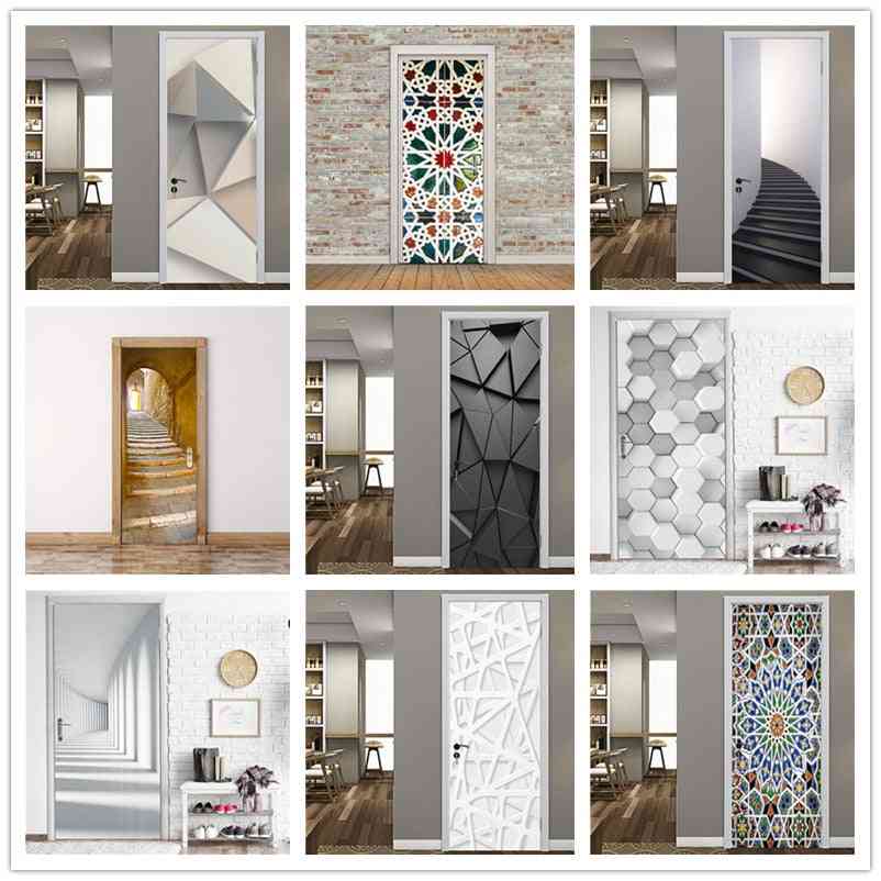 Black Geometric Door Sticker- Home Decor, Self Stick Wallpaper, Waterproof Renovation Poster