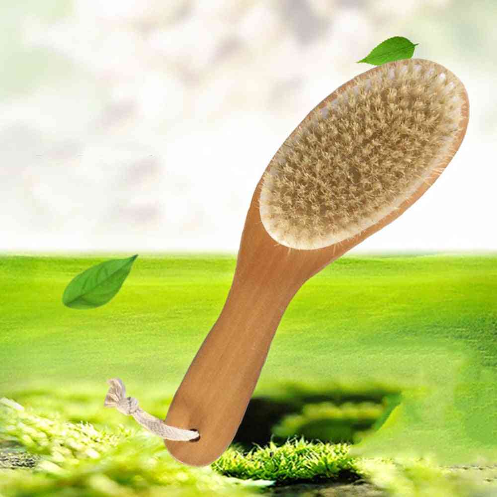 Natural Bristle Soft Body Brush With A Long Handle, Massager For Back