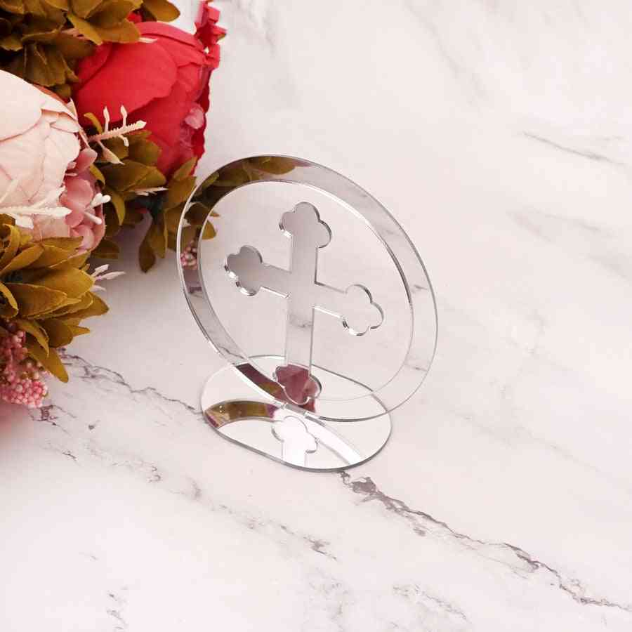 Acrylic Mirror Circle Cross Table Standing Home Decor For Christening & Baptism House Moving