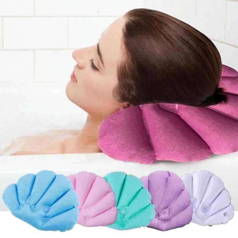 Soft Inflatable Bath Pillow Cups For Home Spa - Shell Shaped Neck Bathtub Cushion Support Pillows