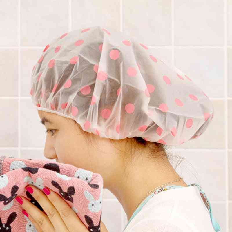 Vízálló hullámpontos fürdősapka sapka rugalmas zuhanyzó, kalap újrafelhasználható fürdőfej hajhuzat nőknek