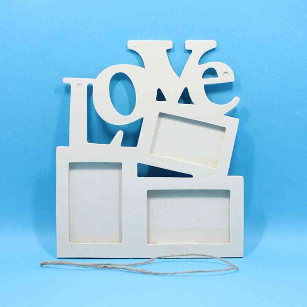 Odolný půvabný dutý milostný dřevěný rodinný fotorámeček - bílý základní umělecký domácí dekor