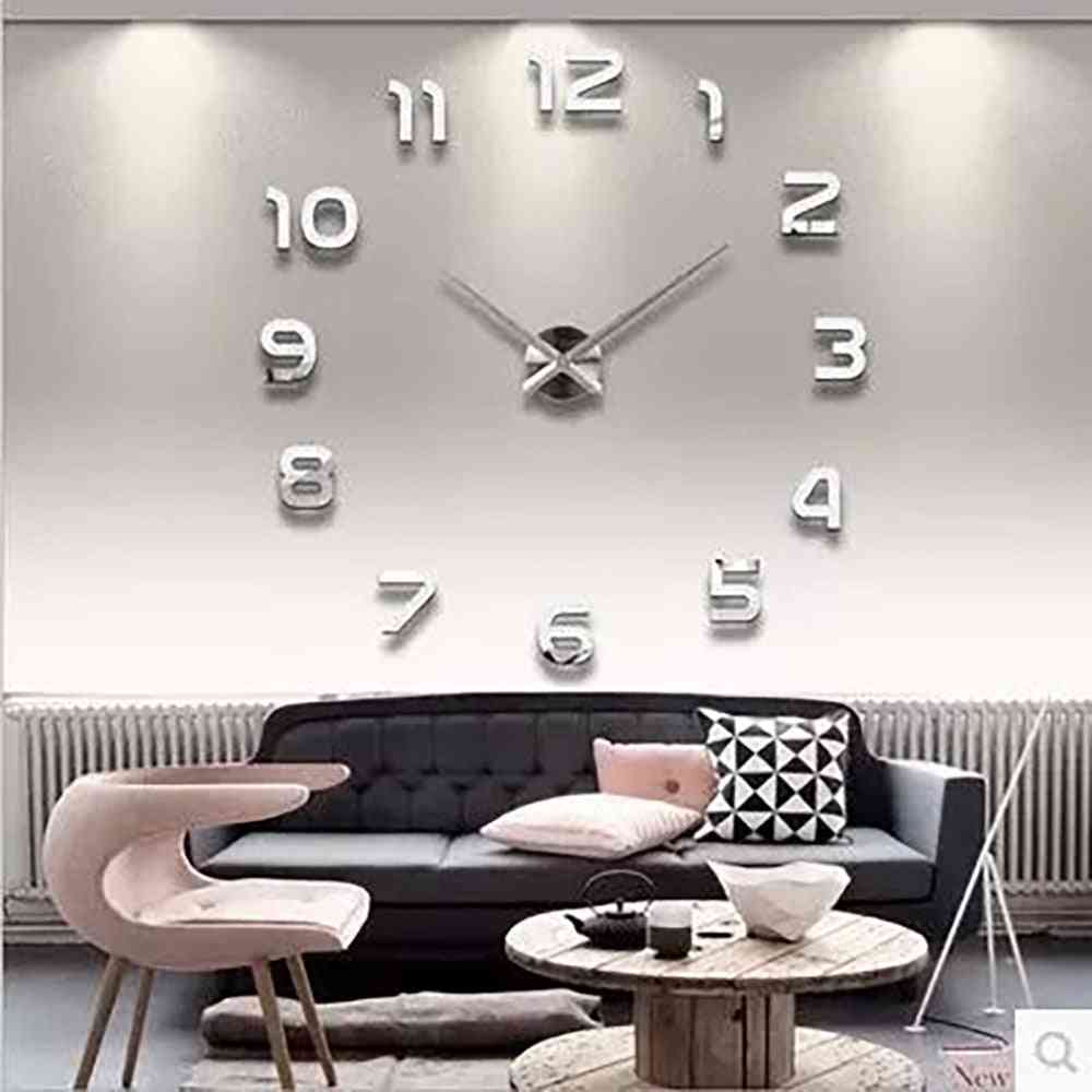 3d Luminous Diy Big Wall Clock, Rushed Mirror Sticker