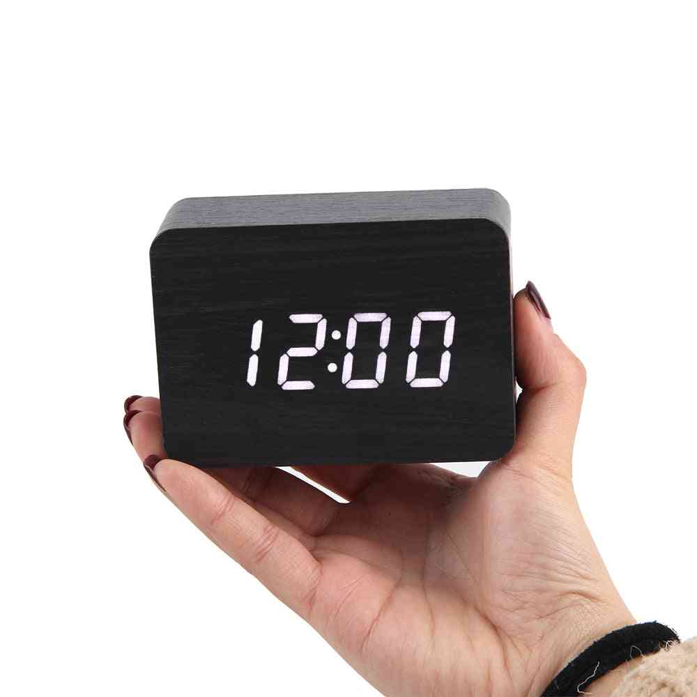 Led Wooden Clock Digital Desktop Alarm Clocks - Electronic Voice Control, Temperature Display Alarm Clocks Home Decor
