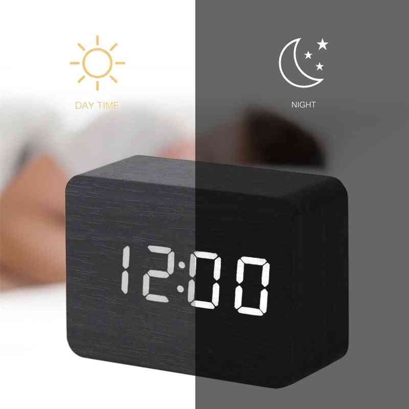 Ceas din lemn cu led digital ceasuri de alarmă de birou - control electronic de voce, afișare temperatură ceasuri de alarmă decor interior