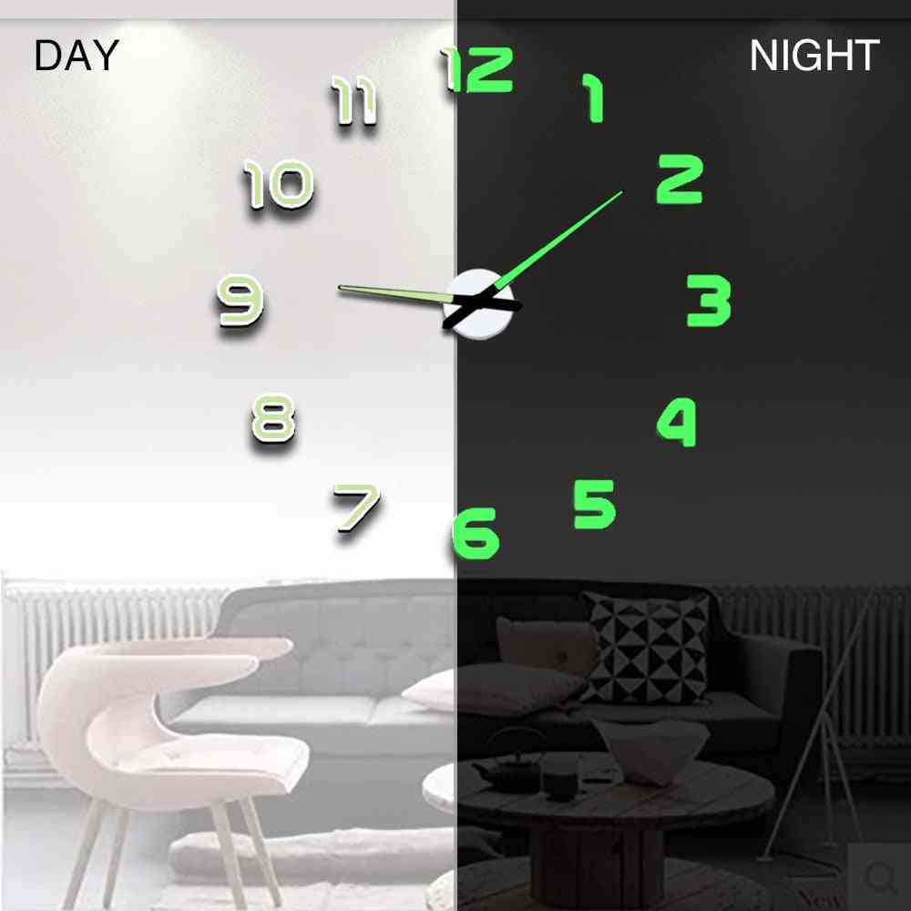 Modern Design Digital Large 3d Diy Home Decor Luminous Mirror Wall Clock Sticker