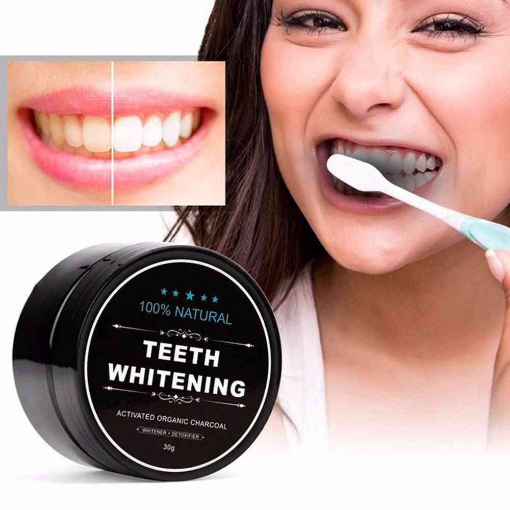 Natural Teeth Whitening Whitener Activated Organic Charcoal Powder - Clean Strengthen Enamel + Bamboo Toothbrush