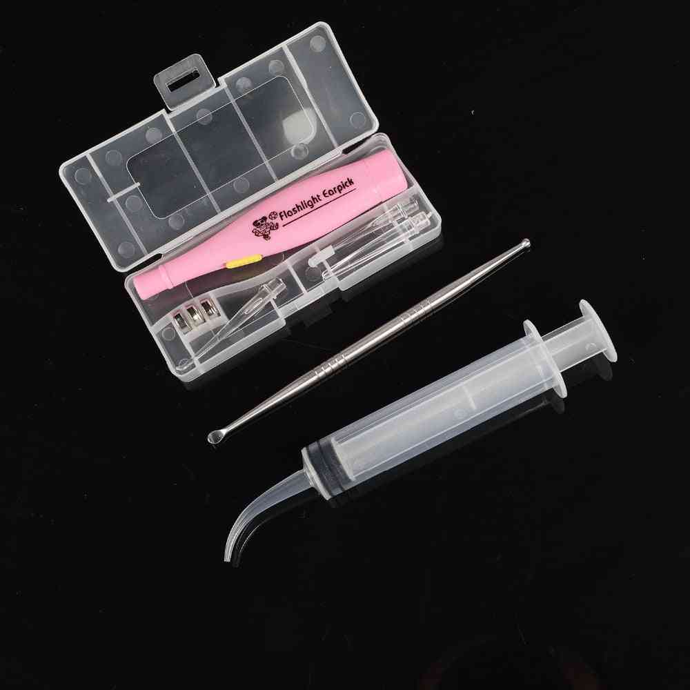 Ear Wax Remover Stainless Steel Earpick With 3 Tips Irrigator Syringe - Clean Care Tool