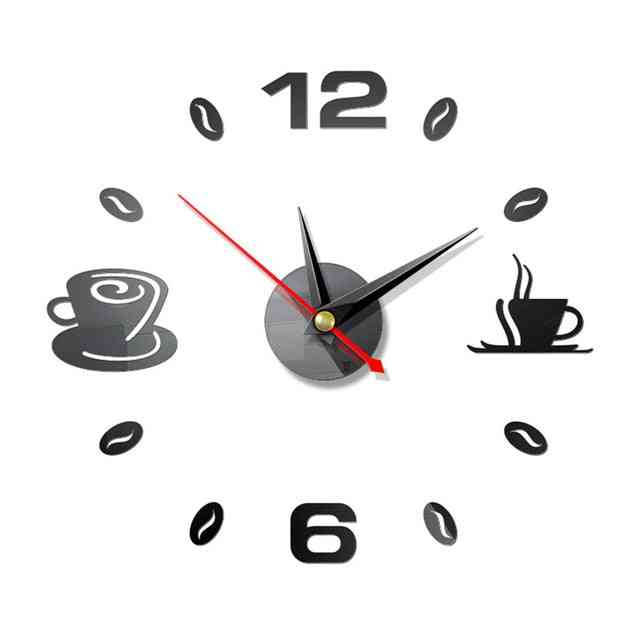 Cocina autoadhesiva 3d analógico hogar impermeable reloj de pared arte - diy mudo espejo moderno tazas de café decoración acrílico reloj de pared etiqueta - negro