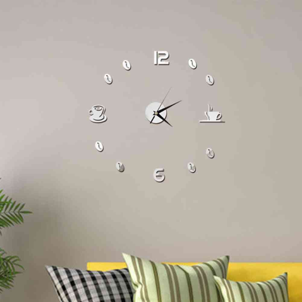 Self Adhesive Kitchen 3d Analog Home Waterproof Wall Clock Art - Diy Mute Modern Mirror Coffee Cups Decor Acrylic Wall Clock Sticker