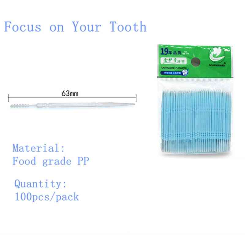 Doppelköpfige Zahnstocher, Zahnstocher mit Zahnseide für Zahnreinigung, Mundpflege in Lebensmittelqualität