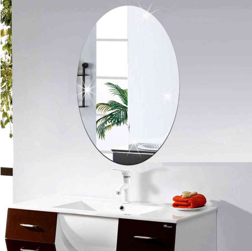 Mirror Wall Sticker Personality Art Decor Mirror Oval Self Adhesive For Room, Bathroom Decor Stick