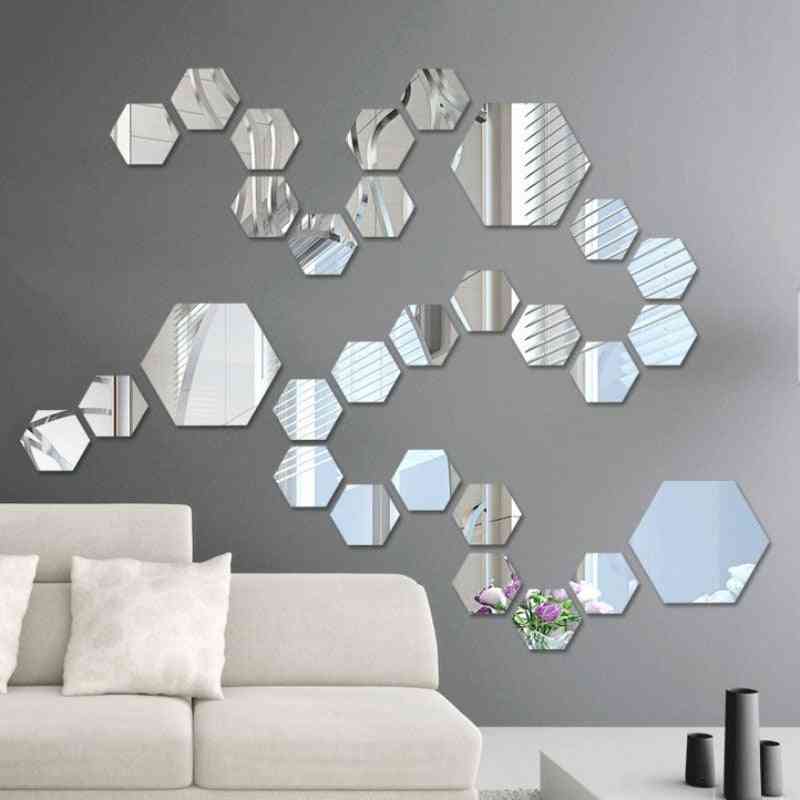 акрилни огледални стикери за стена - самозалепващи се подвижни шестоъгълни декоративни огледални листове