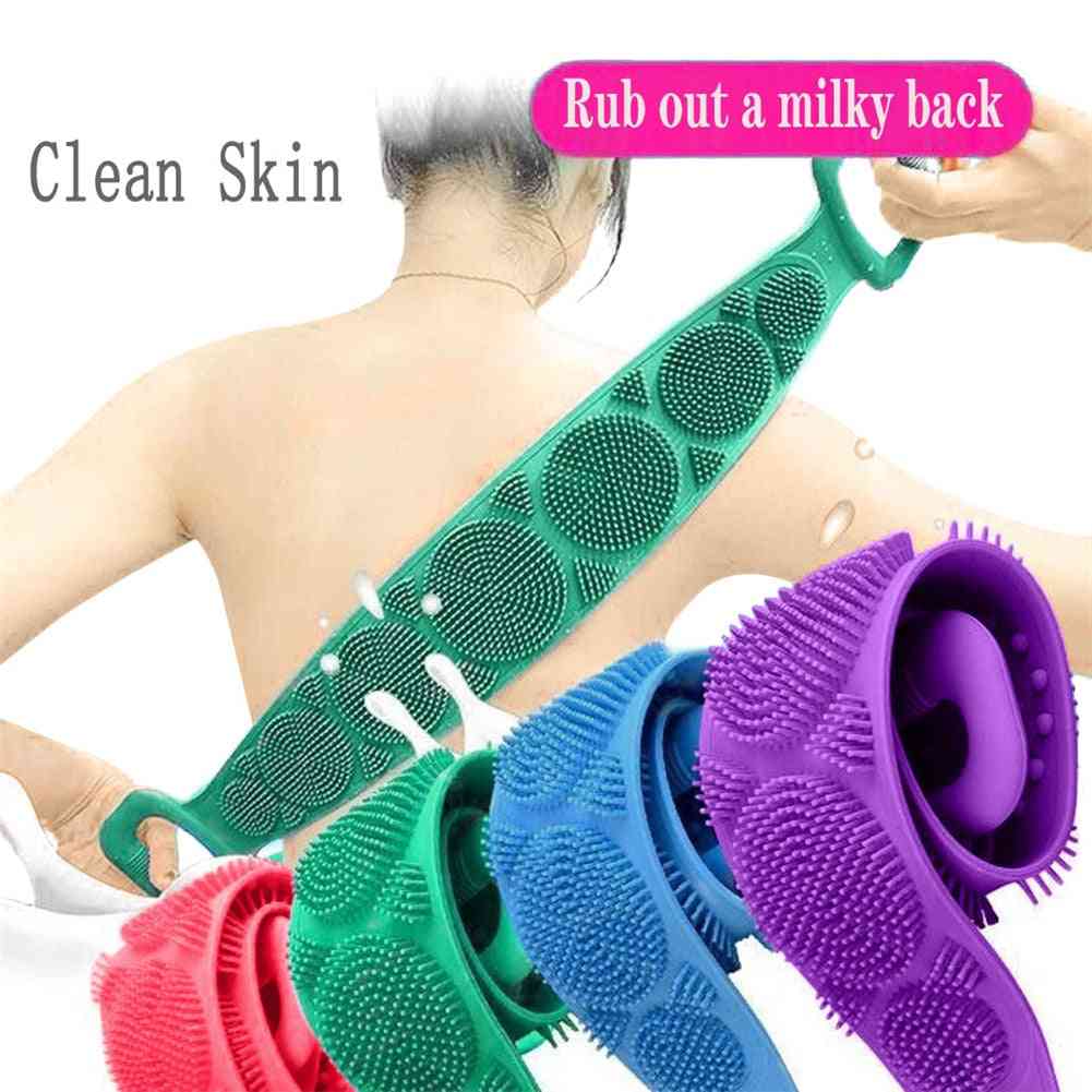 Silikon rygg skrubber mykt loofah badehåndkle, bånd belte kropps eksfolierende massasje for dusj kroppsvask bad dusjrem - grønn 60cm
