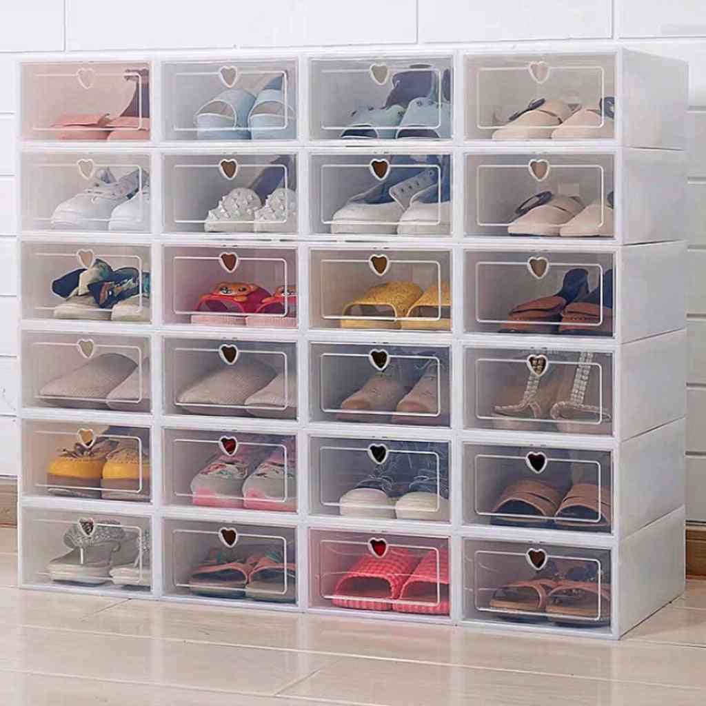 Flip Shoes Box, Thickened Transparent Drawer Case Plastic Shoe Boxes, Stackable Box Shoe Organizer Rack