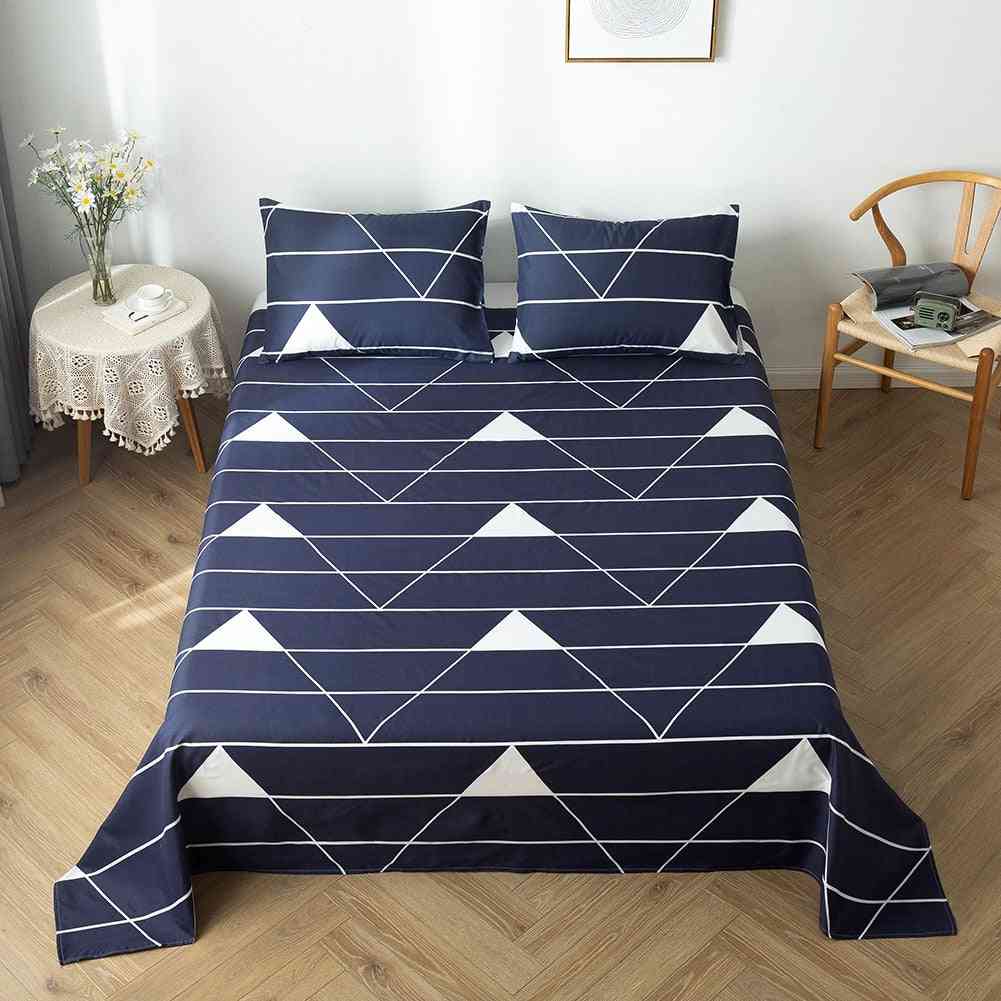 Treetree, Leaves And Geometric Pattern-printed Beds Sheet And Pillowcase