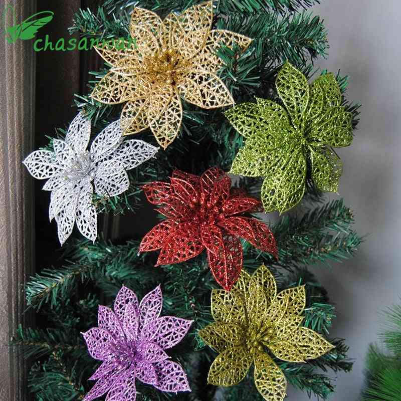 Flori artificiale cu sclipici artificiale pentru petrecerea de ziua de naștere, an nou, decor de Crăciun