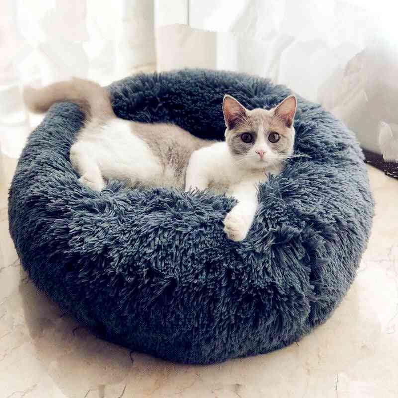 Round Cat Bed House Soft Long Plush Best  Bed For Dogs Basket, Pet Products Cushion Cat Pet Bed Mat Cat House Animals Sofa