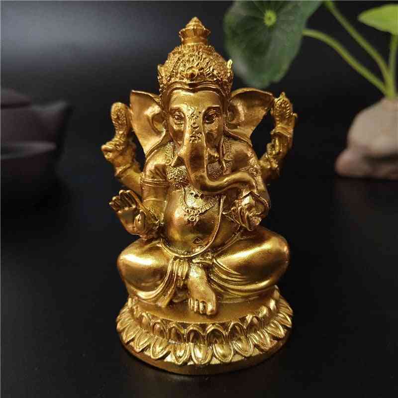 Złoty posąg Ganesha - rzeźba boga słonia buddy, figurki ganesh rzemiosło żywiczne dekoracja doniczkowa do domu ogrodowego - style1