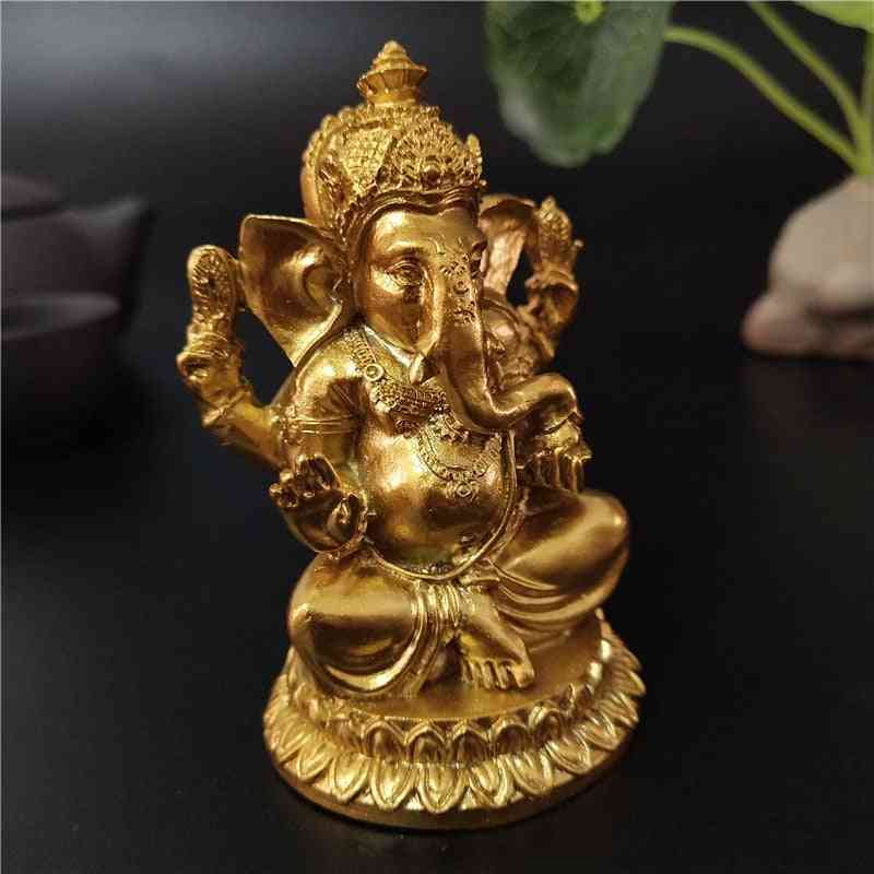 Statue de Ganesha doré - Sculpture de dieu éléphant de Bouddha, figurines de Ganesh en résine artisanat maison jardin pot de fleurs décoration