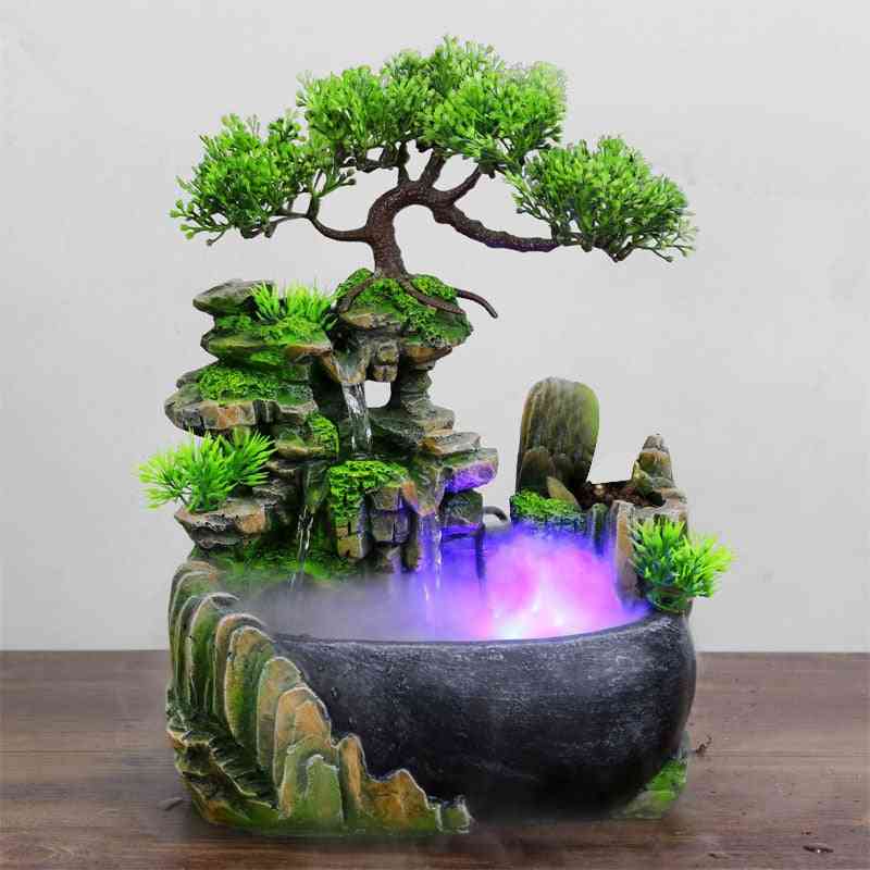 Flowing Water Desktop Waterfall Fountain With Color Changing Led Lights Spray - Wealth Feng Shui Company Office Tabletop Ornament