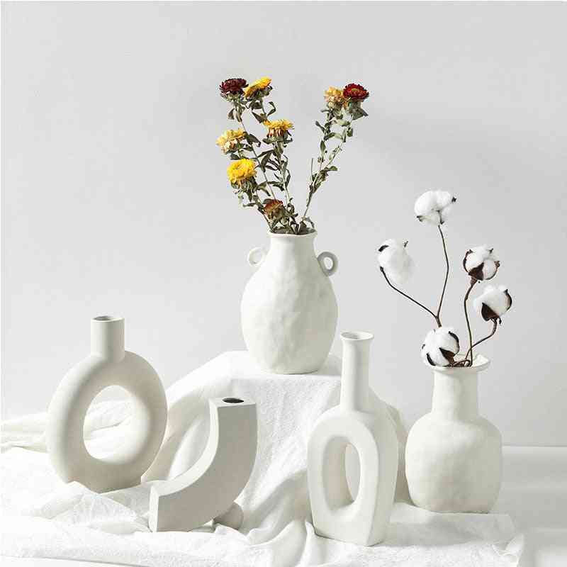 Creative Nordic Ceramic Vase Home Decorations Craft Ornament - White Vegetarian Ceramic Flower Pot Vases