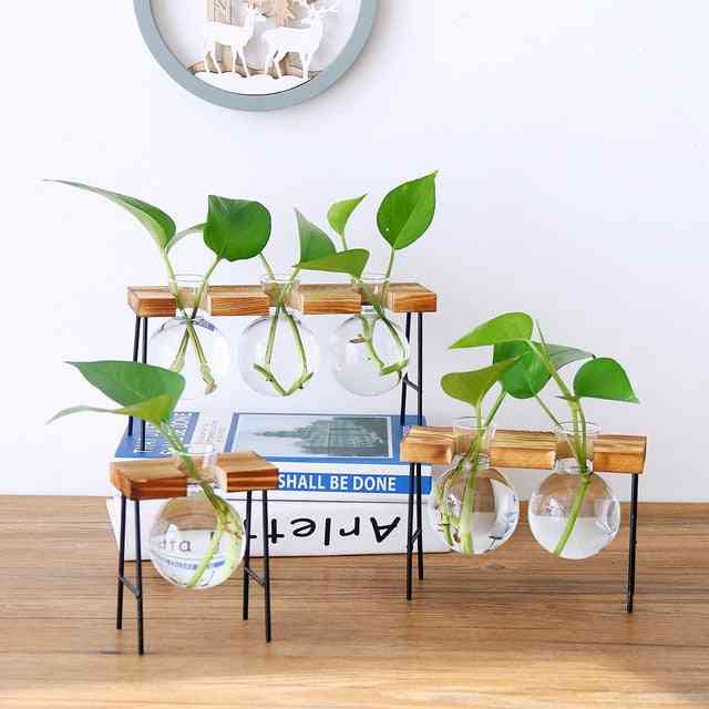 Hydroponic Plants Home Decorative Wooden Base Craft Vase - Bonsai Flowerpots