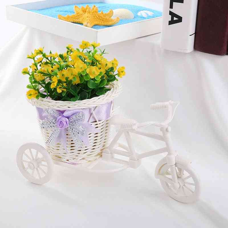 Modern Rattan Tricycle Bike Basket Flower Decor Tool - Home, Garden, Wedding, Party, Office Table Vase Decoration