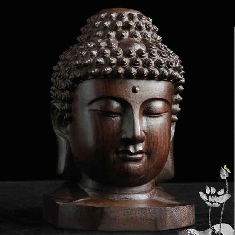 Bouddha en bois sakyamuni tathagata figurine 6cm - acajou inde statue de tête de bouddha