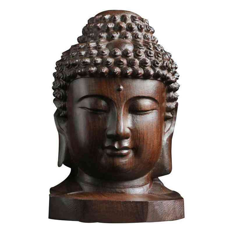 Buddha trä sakyamuni tathagata statyett 6cm - mahogny Indien buddha huvud staty