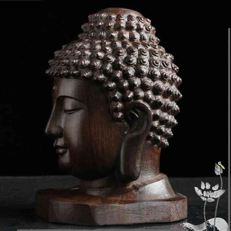 Buddha Wooden Sakyamuni Tathagata Figurine- Mahogany India Buddha Head Statue