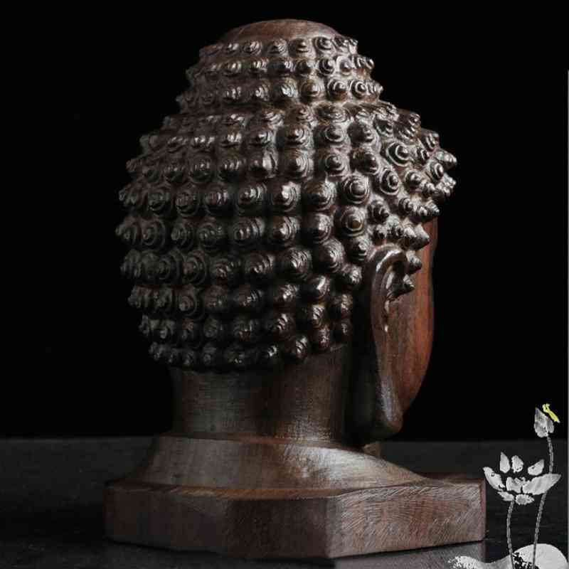 Buddha trä sakyamuni tathagata statyett 6cm - mahogny Indien buddha huvud staty