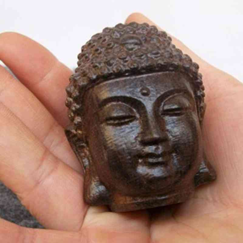 Bouddha en bois sakyamuni tathagata figurine 6cm - acajou inde statue de tête de bouddha