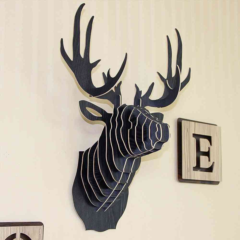 Modèle d'art de tête de cerf animal en bois 3D Tenture murale Supports de stockage de décoration - Supports cadeau artisanat décoration - 1
