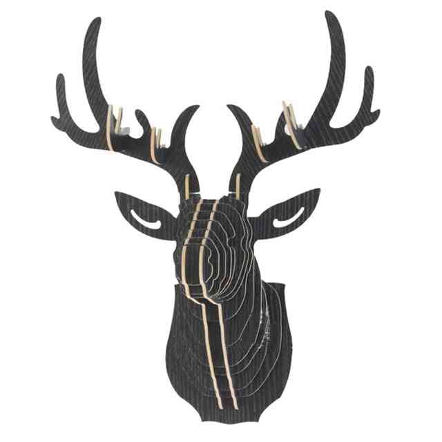 Modèle d'art de tête de cerf animal en bois 3D Tenture murale Supports de stockage de décoration - Supports cadeau artisanat décoration - 1