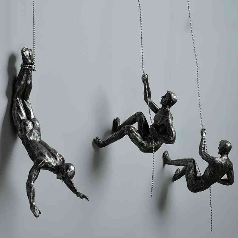 Industrial Style Climbing Man Resin Iron Wire Wall Hanging Decoration Sculpture