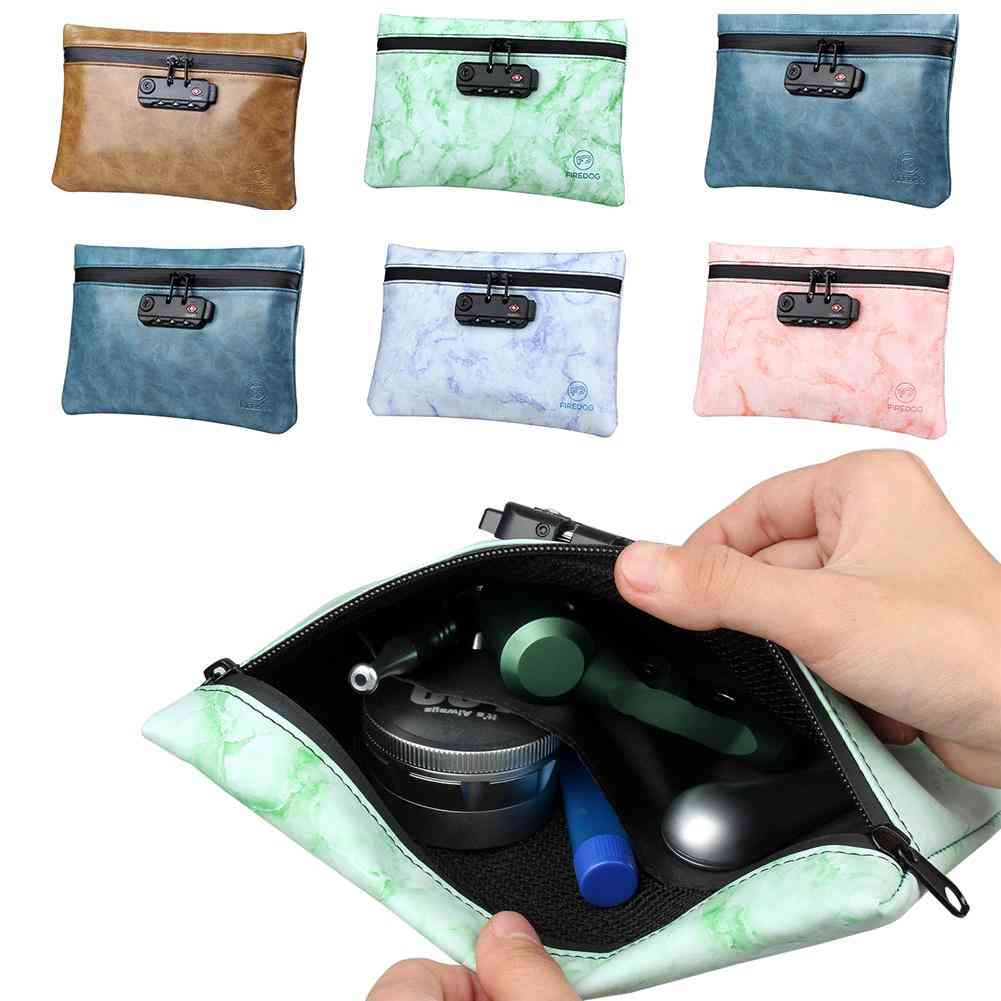 Smoking Smell Proof Bag, Leather Tobacco Pouch With Combination Lock For Herb Odor