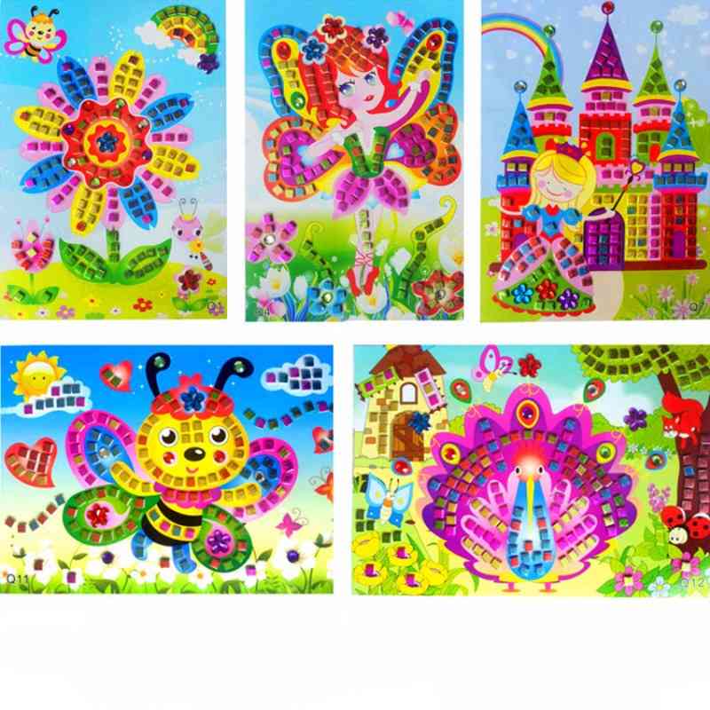 Handgemaakte kinderen puzzel diy foam stickers art, eva cartoon dier kristal 3d sticker