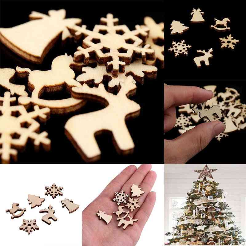 100pcs Christmas Decoration Wooden Snowflake - Christmas Tree ,deer Trojan Natural Wooden Diy Christmas Tree Hanging Ornaments