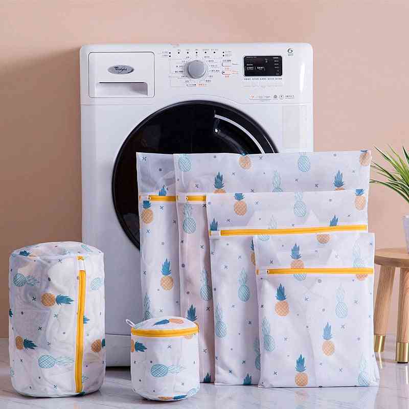 Impressão de abacaxi malha com zíper saco de lavanderia saco de rede de lavagem de poliéster para roupas íntimas meias máquina de lavar roupa bolsa sacos de sutiã