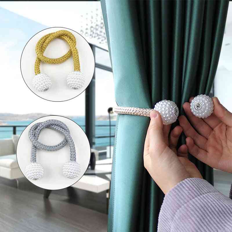 Magnetic Pearl Ball-buckle Strap For Curtains Tieback