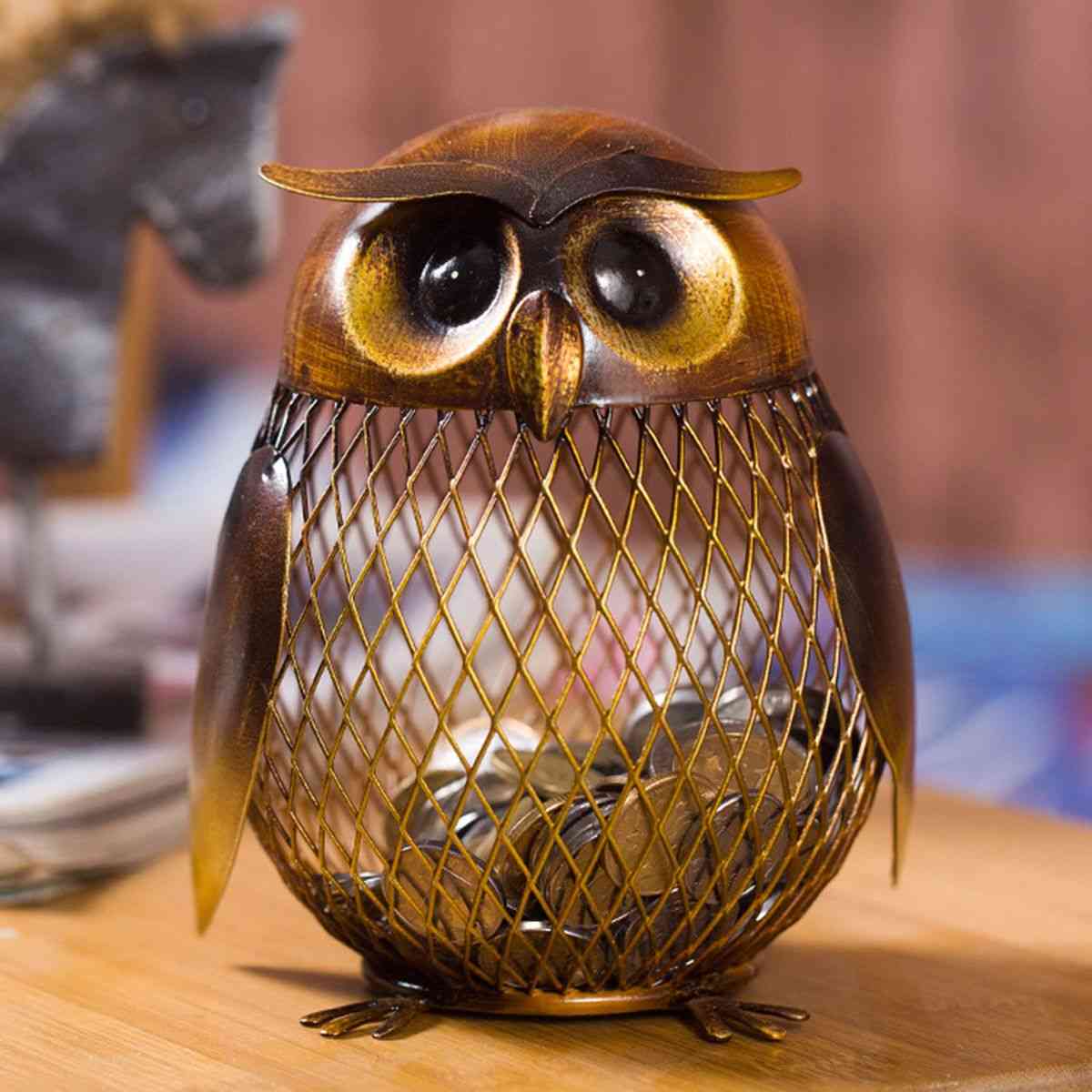 Owl Metal Piggy Coin Bank - Home Decoration Figurines Craft, Christmas